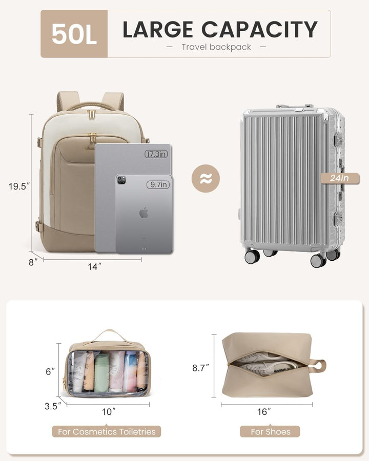 LOVEVOOK Mochila de viaje de 50L para mujeres y hombres, mochila gr...
