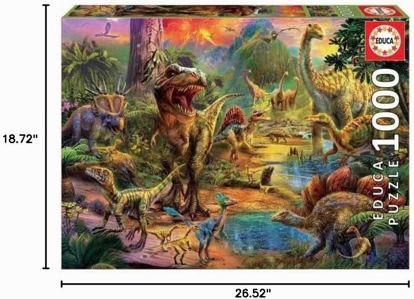 Educa - Land of Dinosaurs - Rompecabezas de 1000 piezas - Pegamento para rompecabezas incluido - La imagen completa mide 26.8 x 18.9 pulgadas - A partir de 14 años (17655)