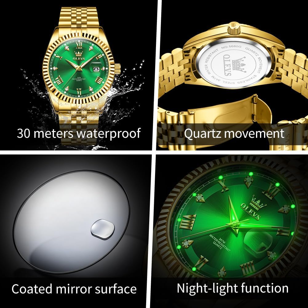 OLEVS Reloj para Hombres Acero Inoxidables Cuarzo Lujo Reloj de vestir de gran esfera