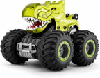 pinkking Monster Truck Toys - Camión de dinosaurio a control remoto con luces, sonido y aerosol, camión RC 1:18 con giros de 360° y derrape, vehículo de control remoto 4WD con carga USB Type-C para niños