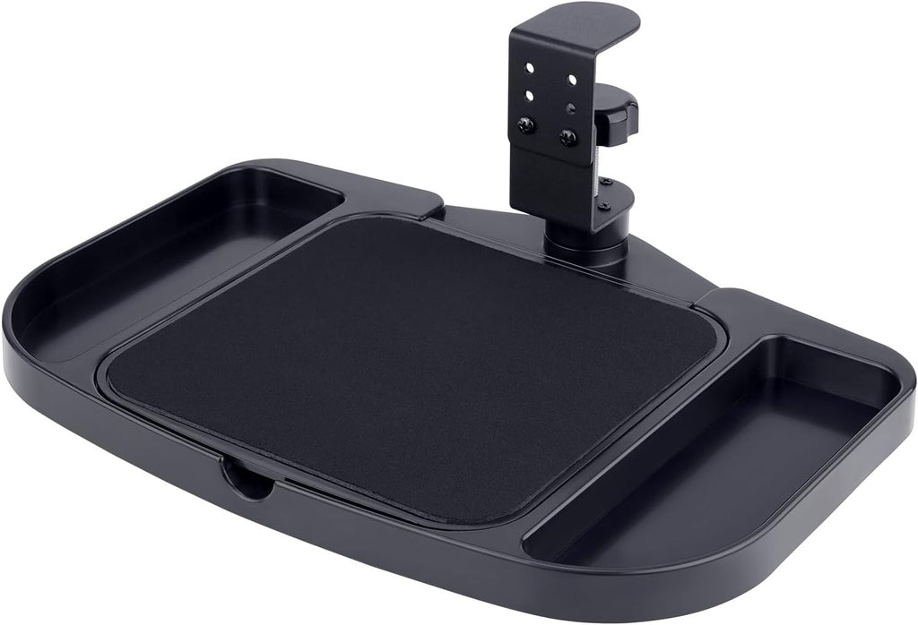 Plataforma de soporte de alfombrilla de mouse con abrazadera, altura ajustable debajo del escritorio, soporte de extensión giratoria de 360°, con 5 compartimentos de almacenamiento, ahorra