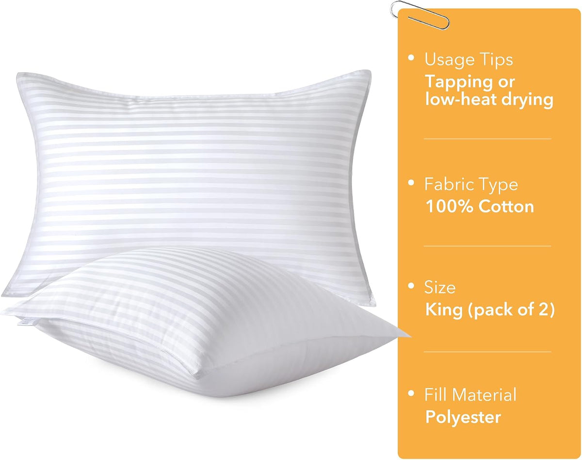 Oubonun Juego de 2 Almohadas Tamaño King - Almohadas Alternativas de Plumón Esponjosas y de Soporte con Funda de Algodón con Cremallera - Transpirables y Frescas para Todas las Posiciones de Dormir