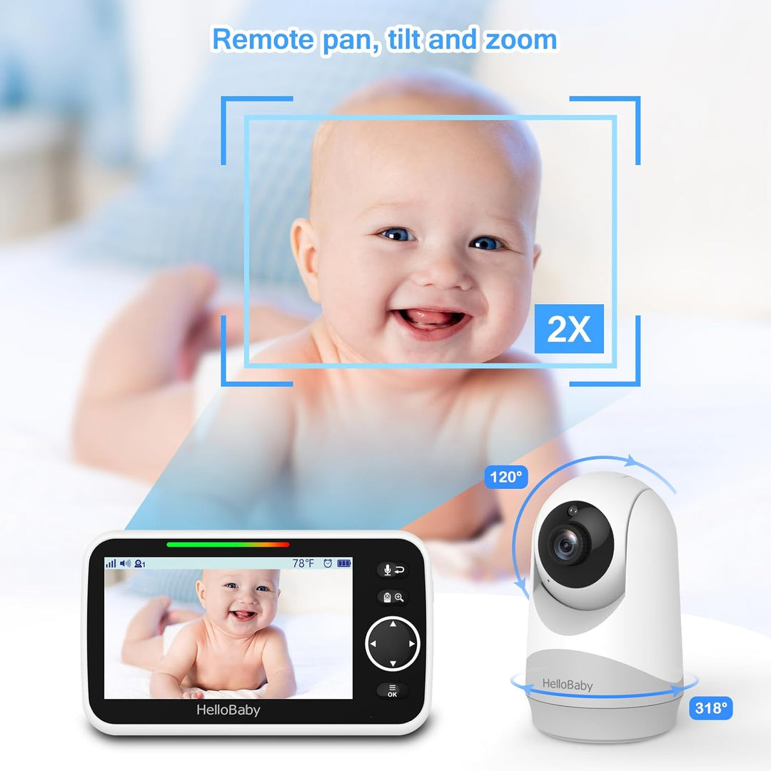 HelloBaby Monitor con cámara y audio, pantalla de 5'' con t...