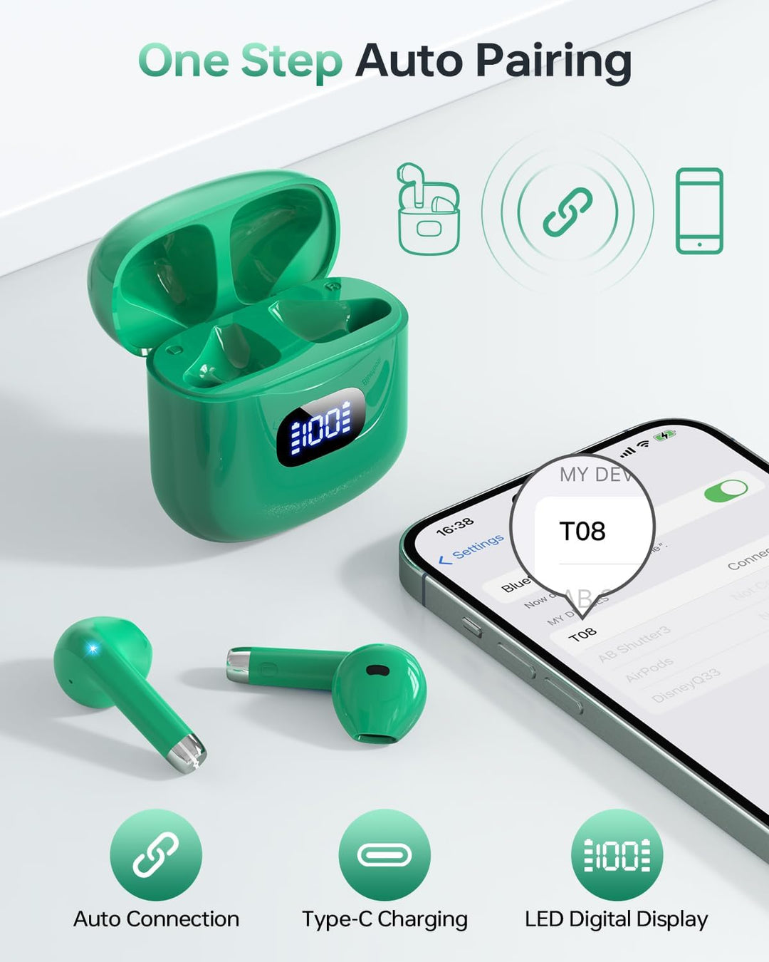 KTGEE Auriculares inalámbricos Bluetooth 5.3, reproducción de 40 ho...