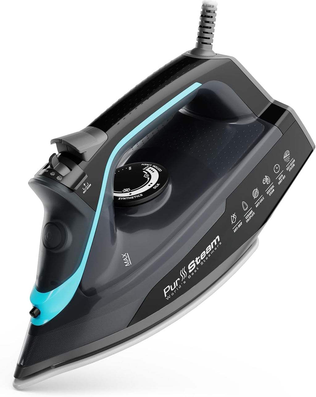 Pursteam Plancha de Vapor para Ropa 1700W con Suela Autolimpiante Antiadherente de Acero Inoxidable, Apagado Automático, Antigoteo