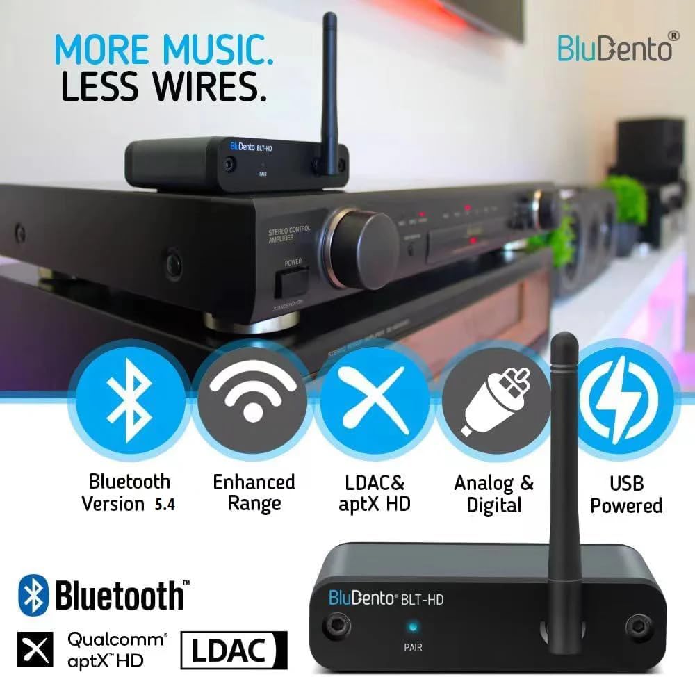 Receptor Bluetooth 5.4 sin pérdida BLT-HD LDAC/aptX con alcance largo, RCA