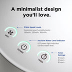 Carepod One - Humidificador ultrasónico de acero inoxidable 31S, silencioso, fácil de limpiar para habitaciones grandes, 1 galón (4 litros), solo 3 piezas lavables, apagado automático