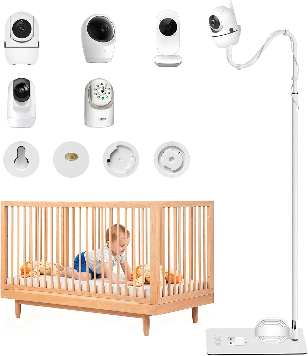 Jartoo Monitor de bebé sin WiFi con soporte de suelo, monitor de ví...