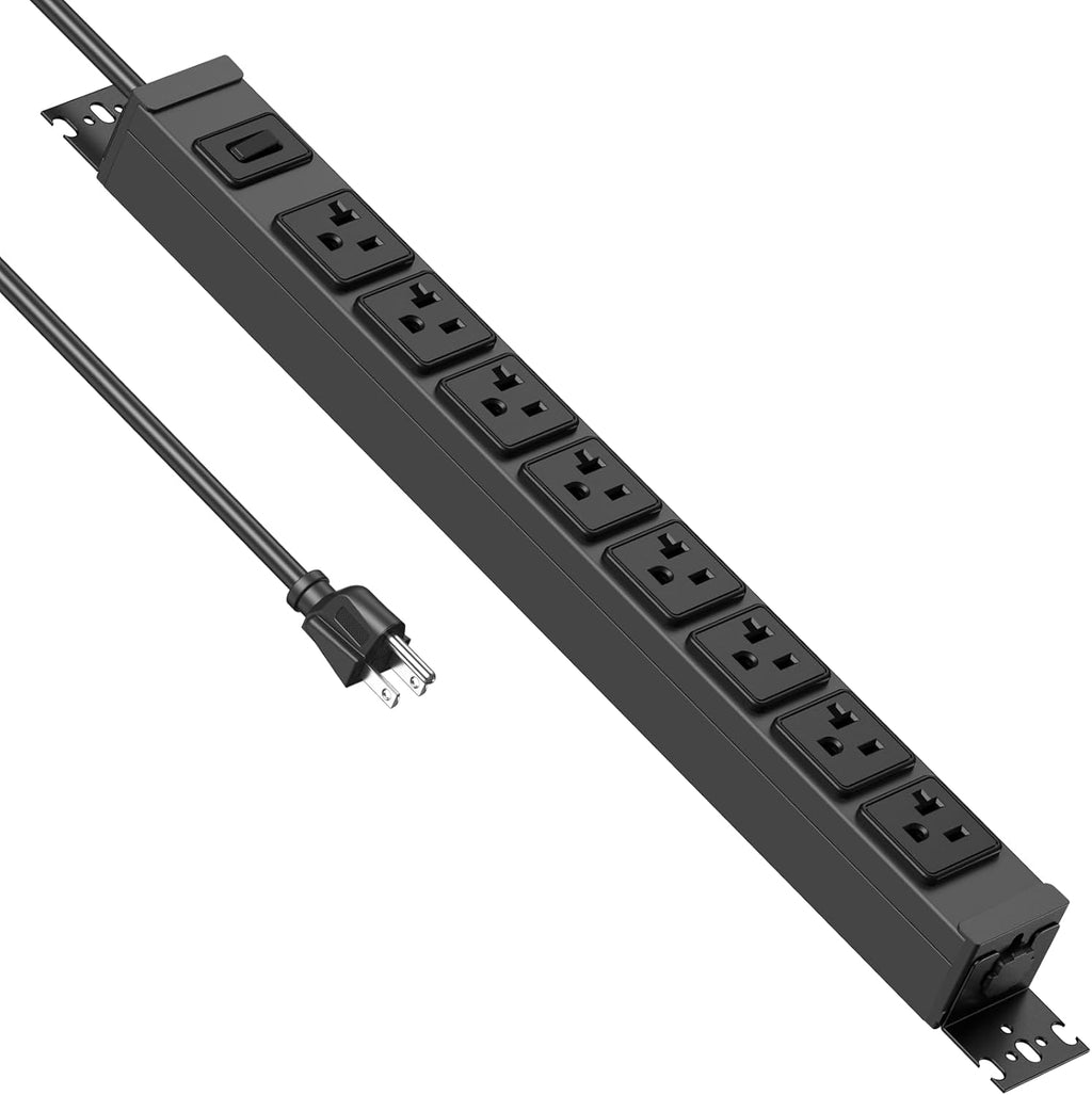 Regleta de alimentación resistente para montaje en pared, protector de sobretensiones de 20 amperios 1200J de metal, 8 salidas debajo del escritorio, 20A, enchufe de mesa eléctrica de garaje