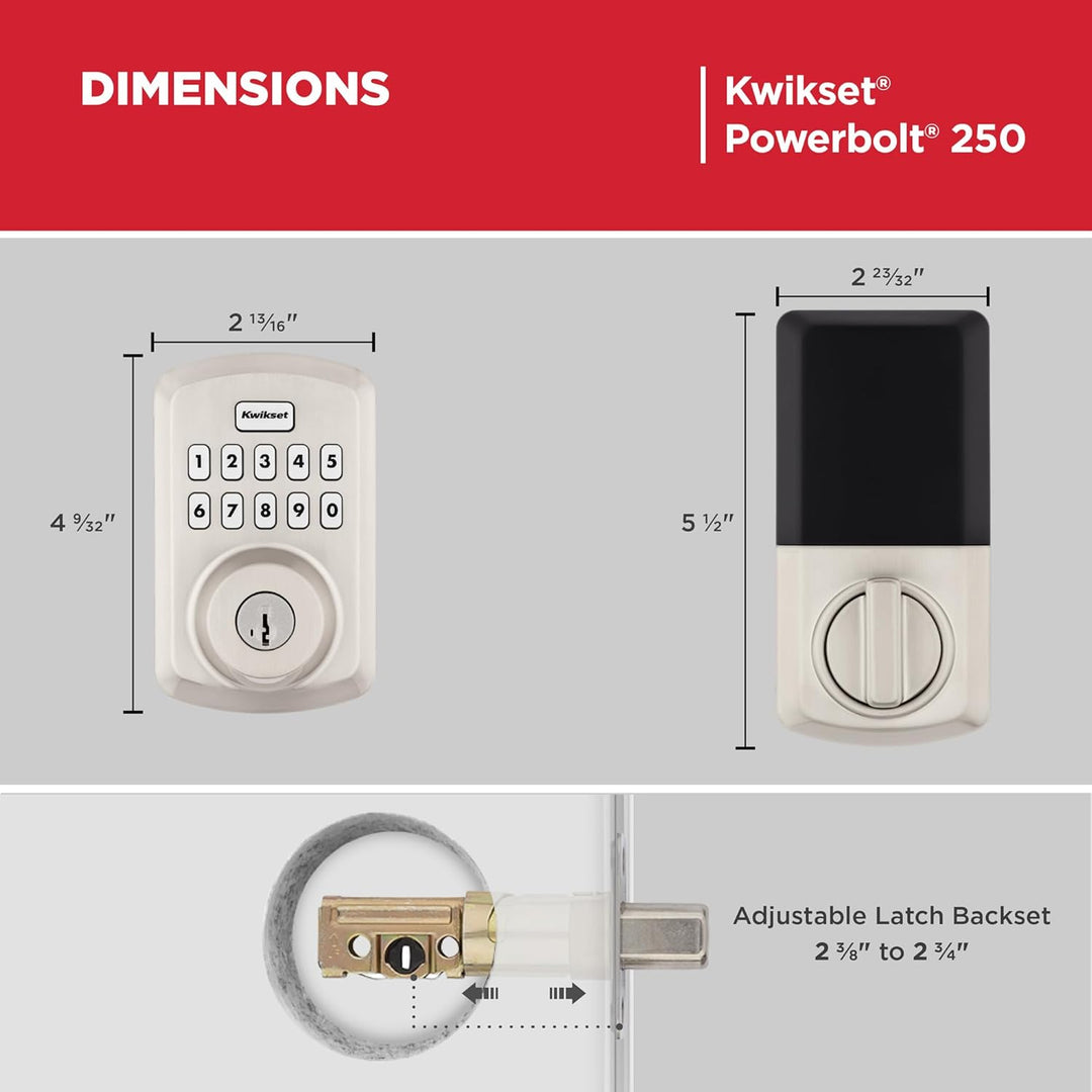 Kwikset Powerbolt 250 Cerradura Electrónica de Pestillo para Puerta...