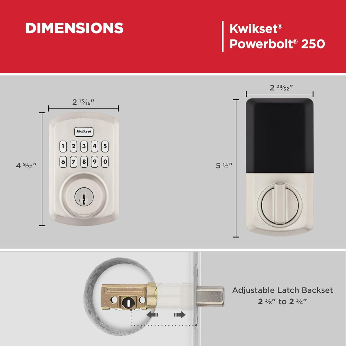 Kwikset Powerbolt 250 - Cerradura de puerta con teclado de entrada, Transicional, Níquel satinado