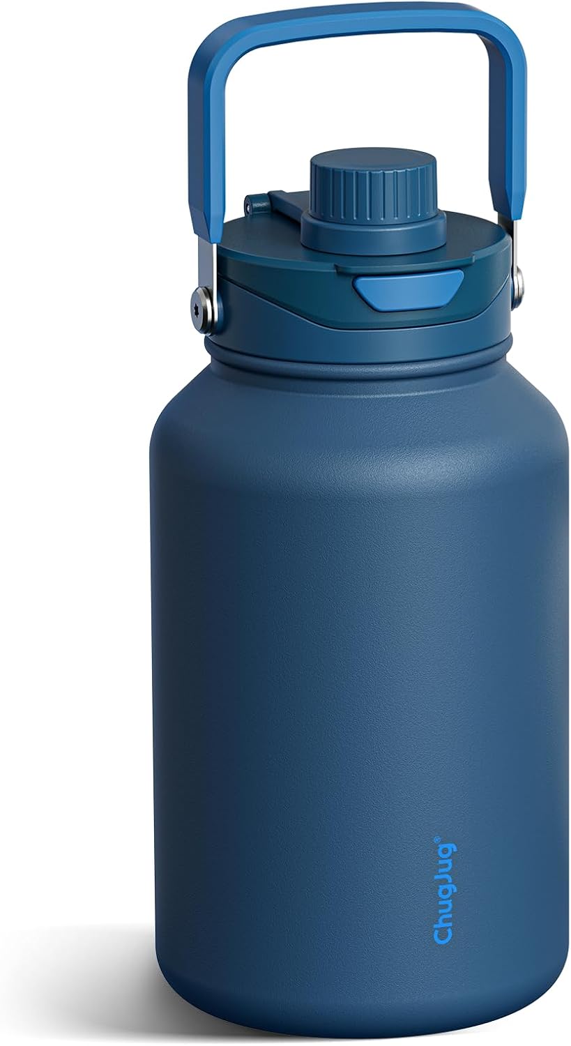 Botella de agua aislada de medio galón de 64 onzas con popote desplegable 2
