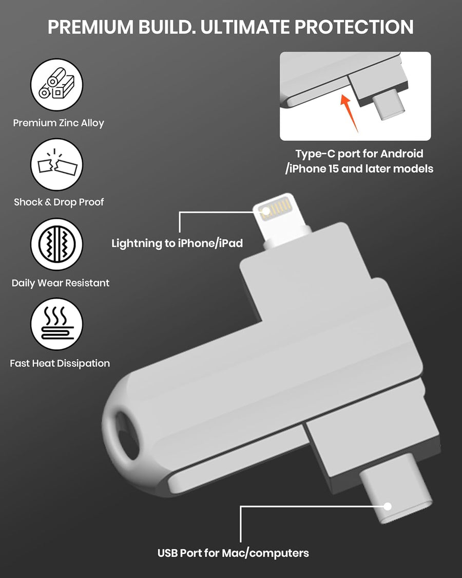 Unidad flash USB C de 64 GB para iPhone Photo Stick, unidad flash U...