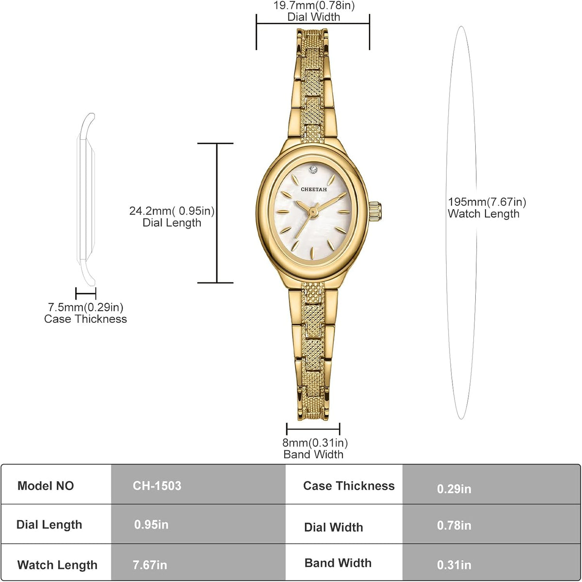 CHEETAH Reloj delicado dorado para mujer con pulsera retro clásica, caja ovalada y esfera minimalista, regalo para ella