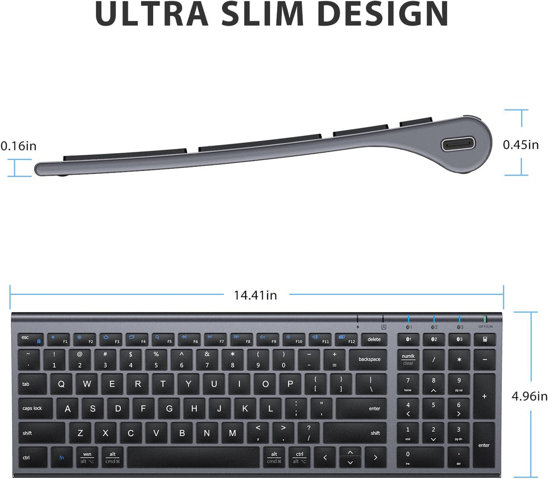 iClever - Teclado Bluetooth recargable para varios dispositivos, bl...