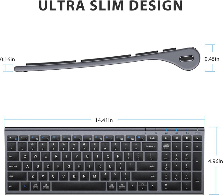 iClever - Teclado Bluetooth recargable para varios dispositivos, bl...