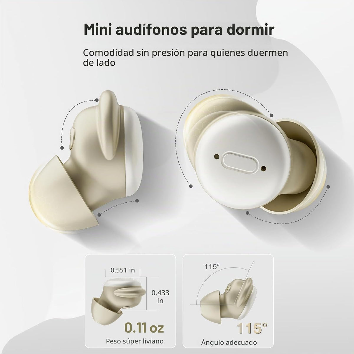 Auriculares para dormir de lado con ruido blanco y modo de sueño, auriculares ANC con cancelación de ruido para dormir, batería ultra larga, mini auriculares invisibles, Bluetooth 6.0 con función de
