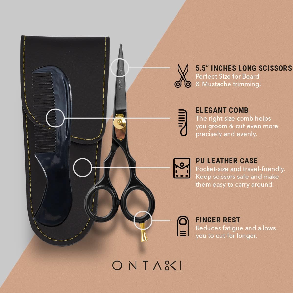 Ontaki Tijeras para barba y bigote para hombre, acero japonés de 5....