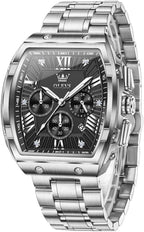 OLEVS Reloj para Hombres Analógico Cuarzo Lujo Diamante Resistente al Agua Cronógrafo Acero Inoxidable Carita Grande Cuadrado Fecha Fase Lunar Romano Relojes de Vestir para Hombres