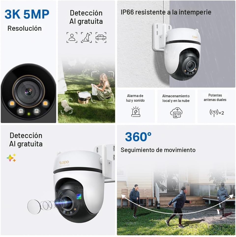 Tapo 3K 5MP Cámara de seguridad Wi-Fi para exteriores con giro\/inc...