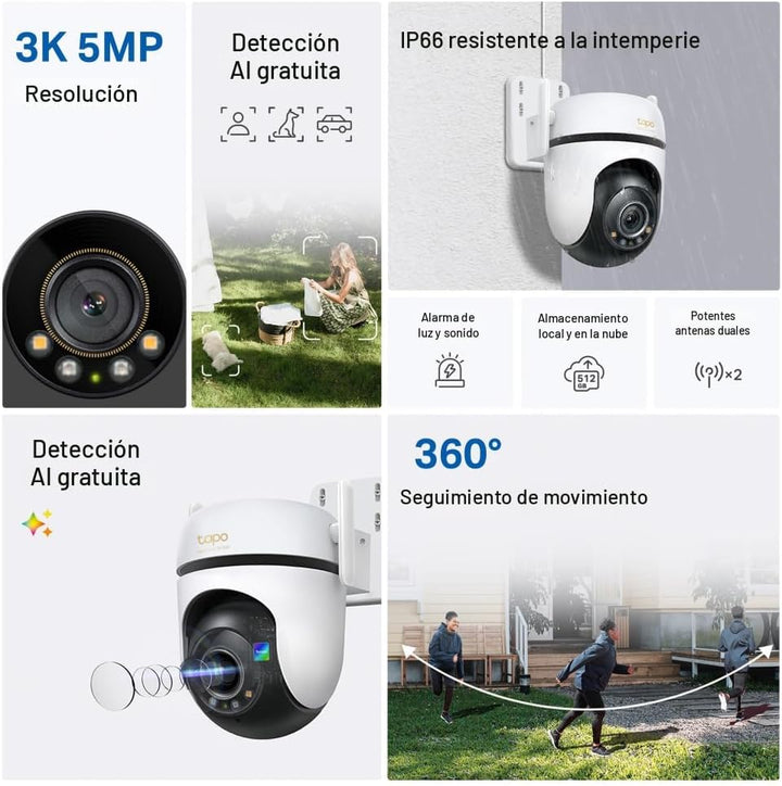 Tapo 3K 5MP Cámara de seguridad Wi-Fi para exteriores con giro\/inc...