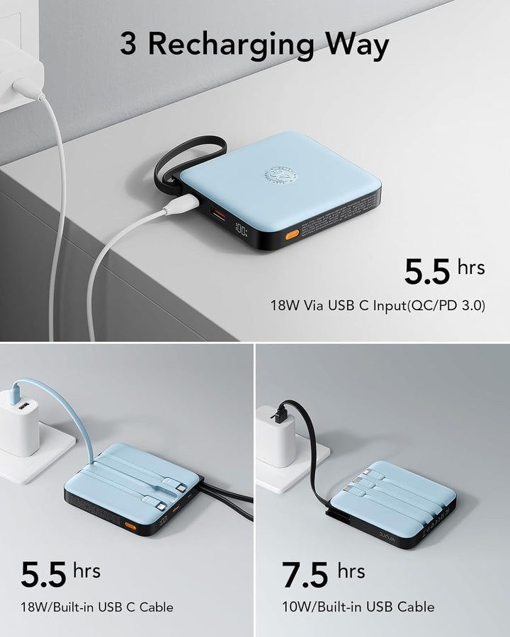 VRURC Cargador portátil con 4 cables incorporados, paquete de bater...