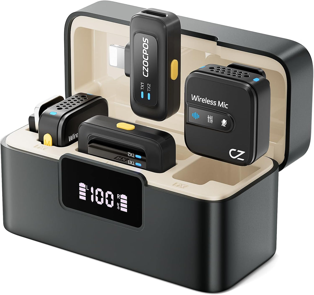 Micrófono Lavalier inalámbrico para iPhone, iPad y Android con fund...