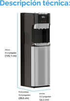 Brio Dispensador enfriador de agua con carga inferior para botellas de 5 galones - 3 temperaturas con salidas caliente, ambiente y fría, cerradura de seguridad para niños, pantalla LED con alerta de