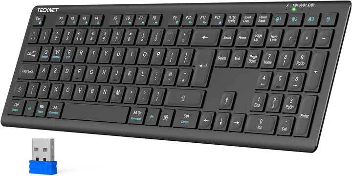 TECKNET Teclado Bluetooth recargable, conmutación libre de 4 dispos...
