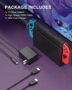 Dock Station para Nintendo Switch/Switch OLED, Set de Bodega 3 en 1 con Módulo IC Original, Cargador AC y Cable HDMI de Alta Velocidad para Salida 1080P HD (No compatible con Sw 2)