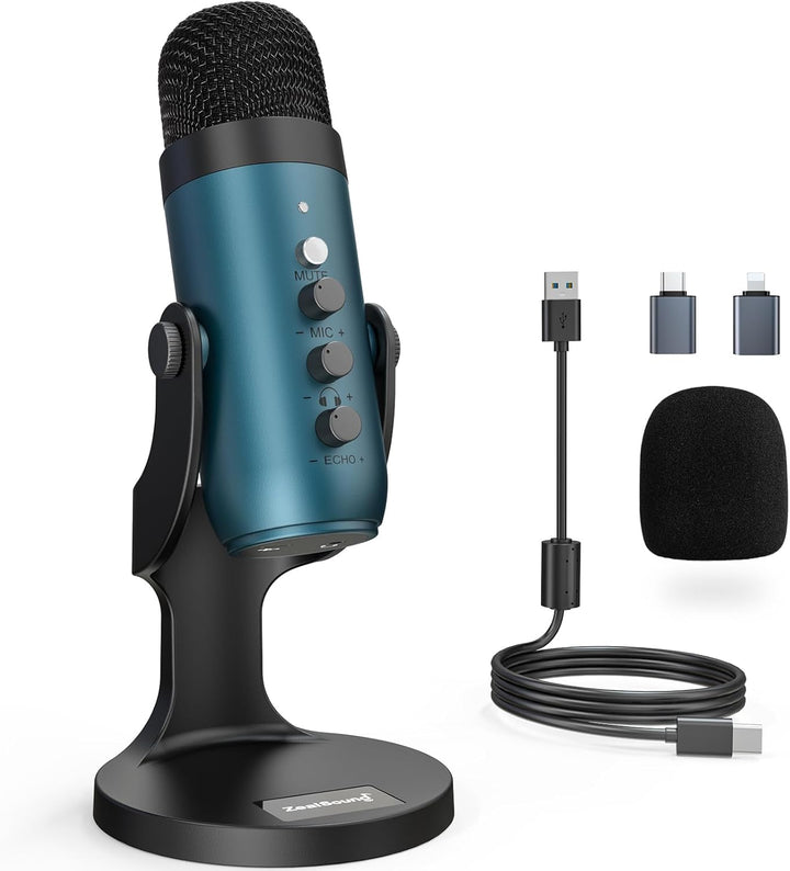 ZealSound Micrófono de podcast para PC, micrófono USB con cancelaci...