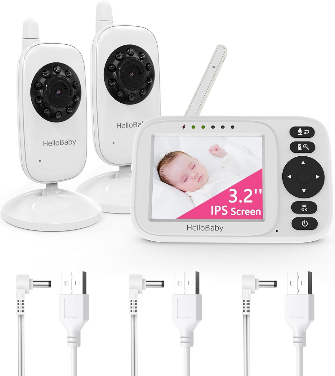 HelloBaby Monitor de bebé con 2 cámaras, pantalla de 3.2 pulgadas,...