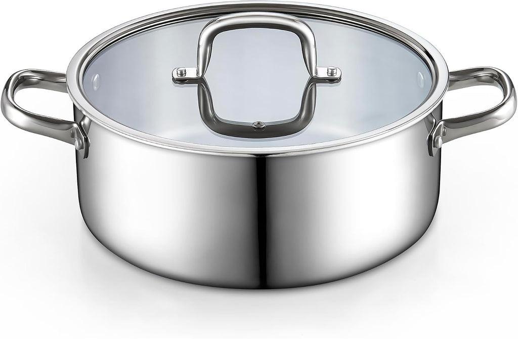 Cook N Home Olla de acero inoxidable revestido de tres capas de 7 cuartos