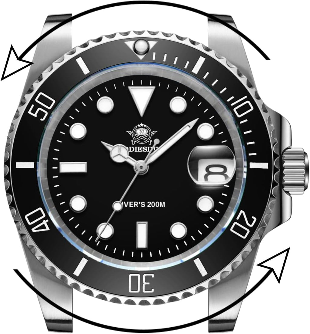ADDIESDIVE Reloj de buceo para hombre de 1.614 in con movimiento de cuarzo para hombre, esfera fácil de leer, 200 M, impermeable, BGW9, luminoso, analógico, naranja, rojo, verde/negro, esfera