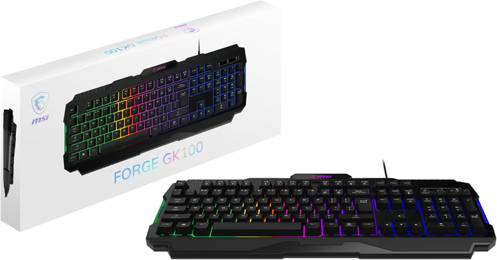 msi Forge GK100 US - Teclado de membrana, RGB, ergonómico, anti-fan...