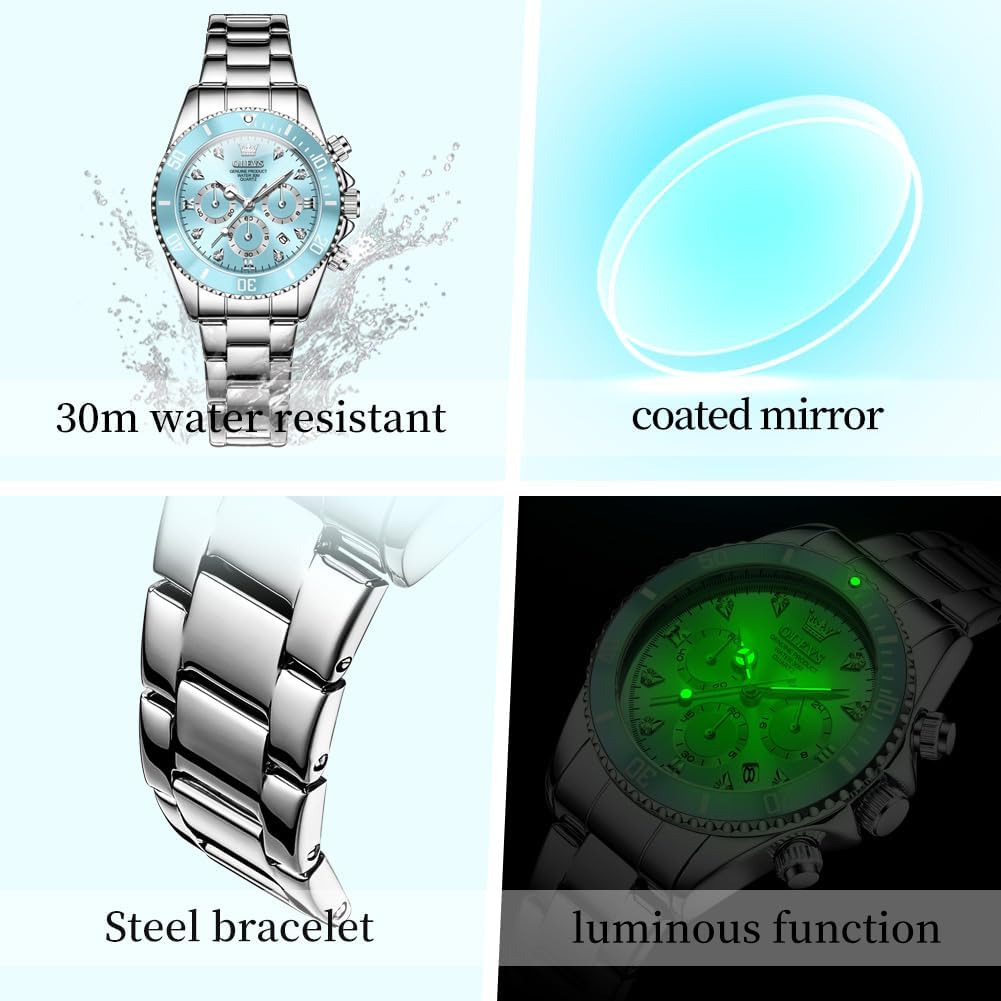 OLEVS Reloj para Mujer Moderno de Moda con Diamantes para Damas Analógico, Acero Inoxidable, Resistente al Agua, Luminosa, Día, Fecha, Dos Tonos