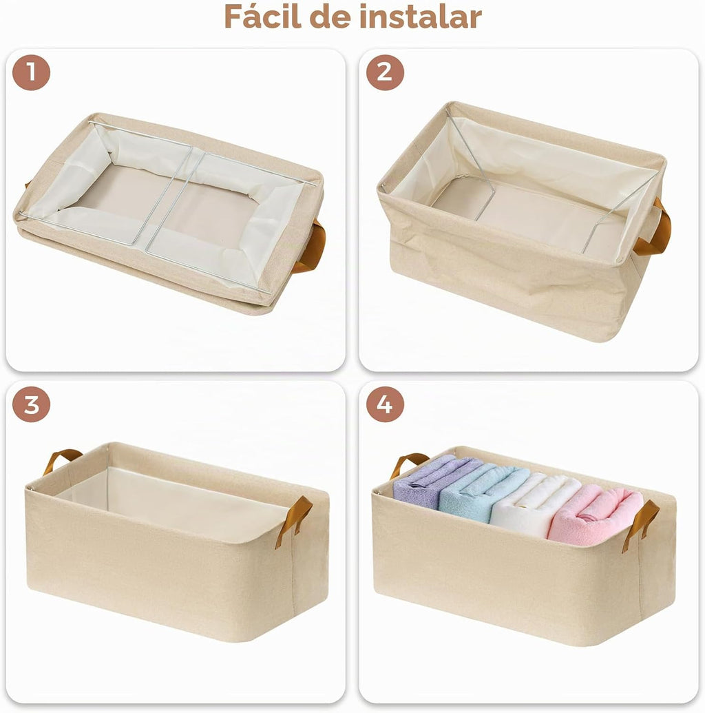 SNWDN - Paquete de 4 contenedores de almacenamiento de tela para armario con asas (beige, 15 pulgadas de largo x 10.2 pulgadas de ancho x 8.2 pulgadas de alto)