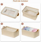 SNWDN - Paquete de 4 contenedores de almacenamiento de tela para armario con asas (beige, 15 pulgadas de largo x 10.2 pulgadas de ancho x 8.2 pulgadas de alto)