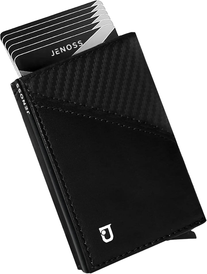 Jenoss - Cartera inteligente para hombre: cuero de grano completo,...