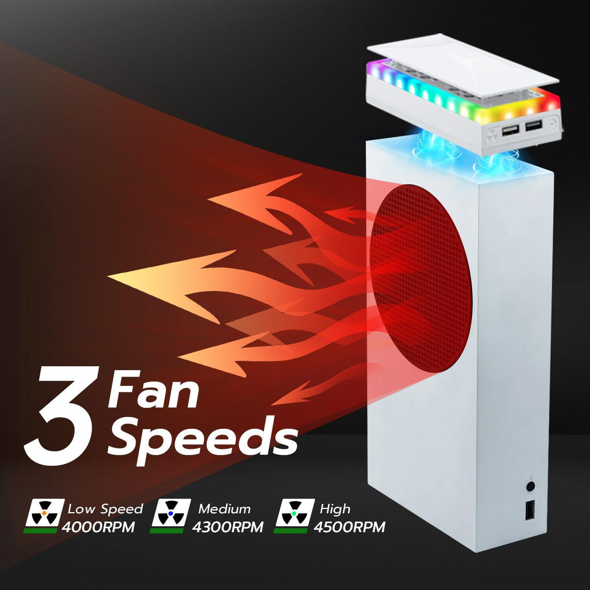 Mcbazel Ventilador de Enfriamiento RGB para Xbox Series S, Sistema de Enfriamiento con 3 Niveles de Velocidad Ajustables, Banda de Luz RGB de 7 Modos, Filtro de Polvo, Bajo Ruido y 2 Puerto USB, Ventilador Enfriador para Xbox Series S (Solo Consola)