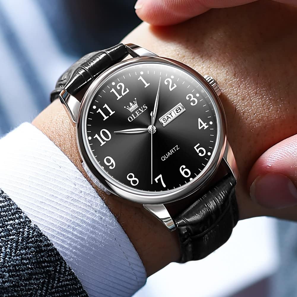 OLEVS Relojes de Cuero para Hombres, Casual, Fácil de leer, Quartz, Números, Resistente al Agua