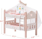 ROBUD Cuna para muñeca bebé, camas de madera para muñecas bebé de 20 pulgadas, literas para muñecas bebé con tul, cama para muñeca American Girl para regalos, rosa
