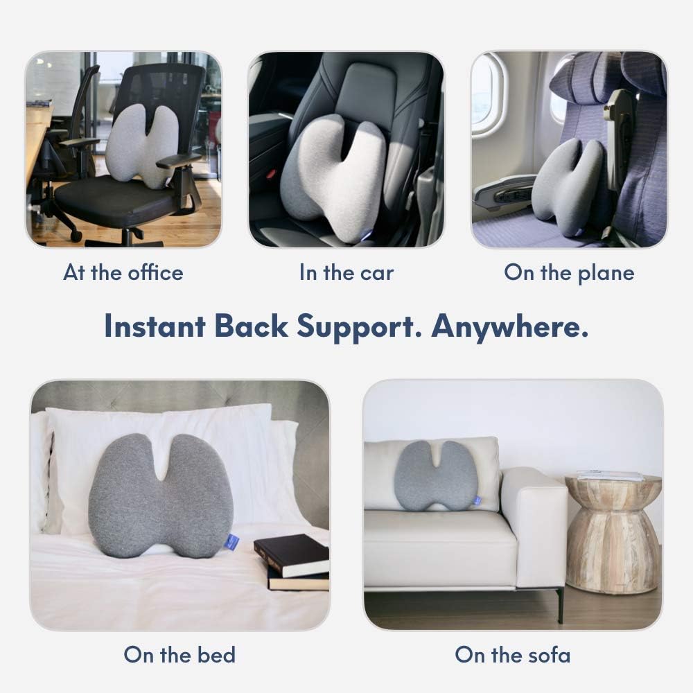 C CUSHION LAB Almohada Lumbar Extra Densa - Respaldo Firme Ergonómico Patentado de Múltiples Regiones para Alivio del Dolor Lumbar - Cojín de Apoyo Lumbar con Correa para Silla de Oficina, Coche, Sofá