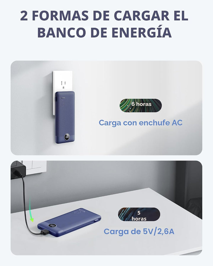 VRURC Cargador portátil con cables integrados y enchufe de pared de...