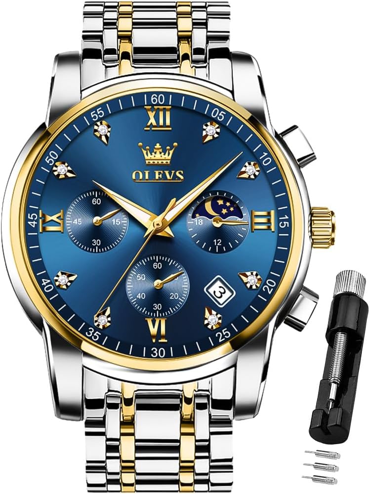OLEVS Reloj para Hombre Diamante Negocios Vestimenta Analógico Acero Inoxidable a Prueba de Agua Lúmina Fecha Dos Tonos Lujo Casual de Muñeca