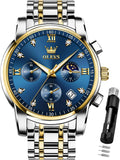 OLEVS Reloj para Hombre Diamante Negocios Vestimenta Analógico Acero Inoxidable a Prueba de Agua Lúmina Fecha Dos Tonos Lujo Casual de Muñeca