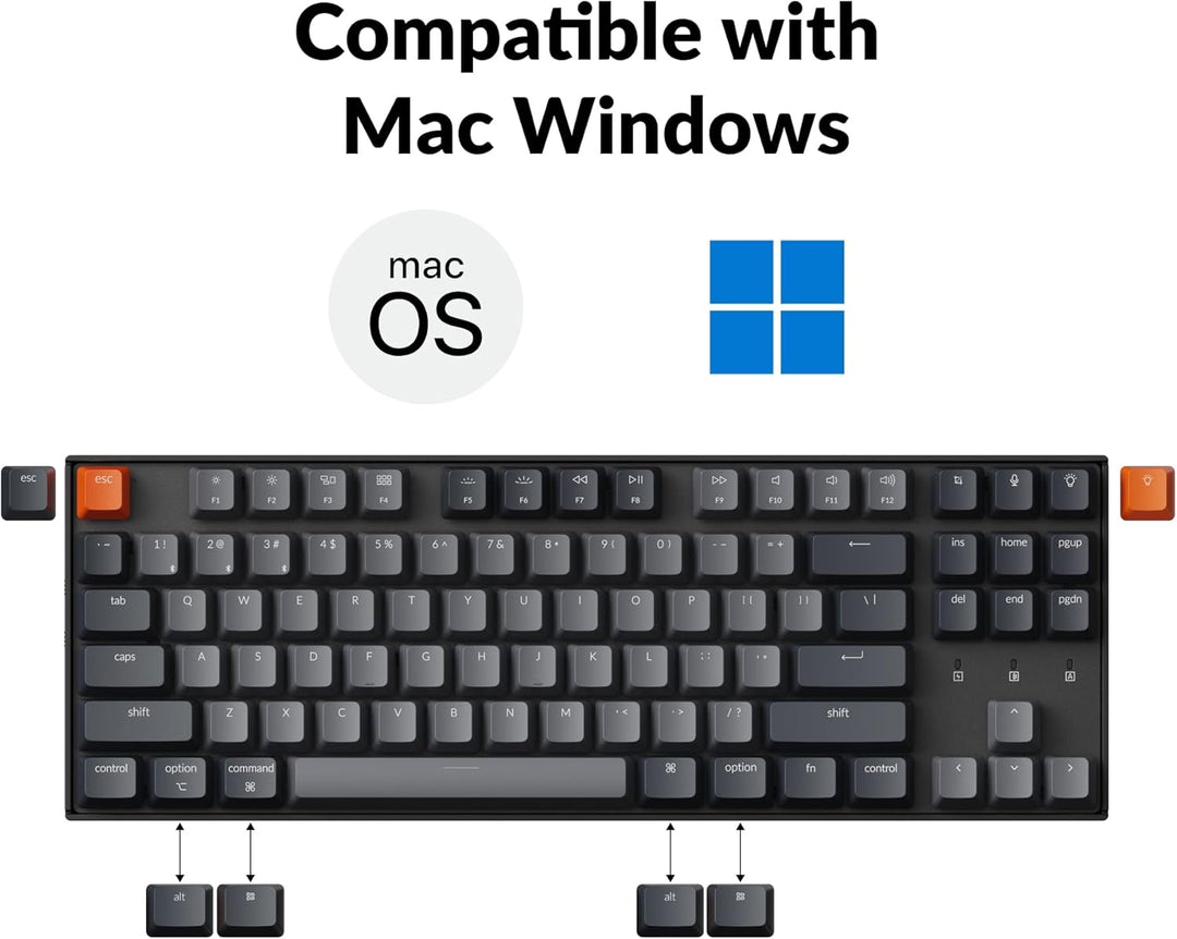 Keychron Teclado mecánico inalámbrico K8 Tenkeyless para Mac, retro...