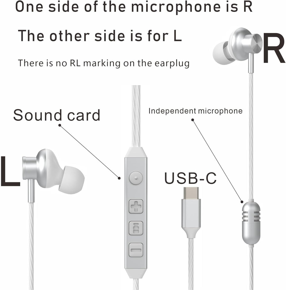 Bhvrtls Auriculares intrauditivos USB-C con cable, auriculares con...