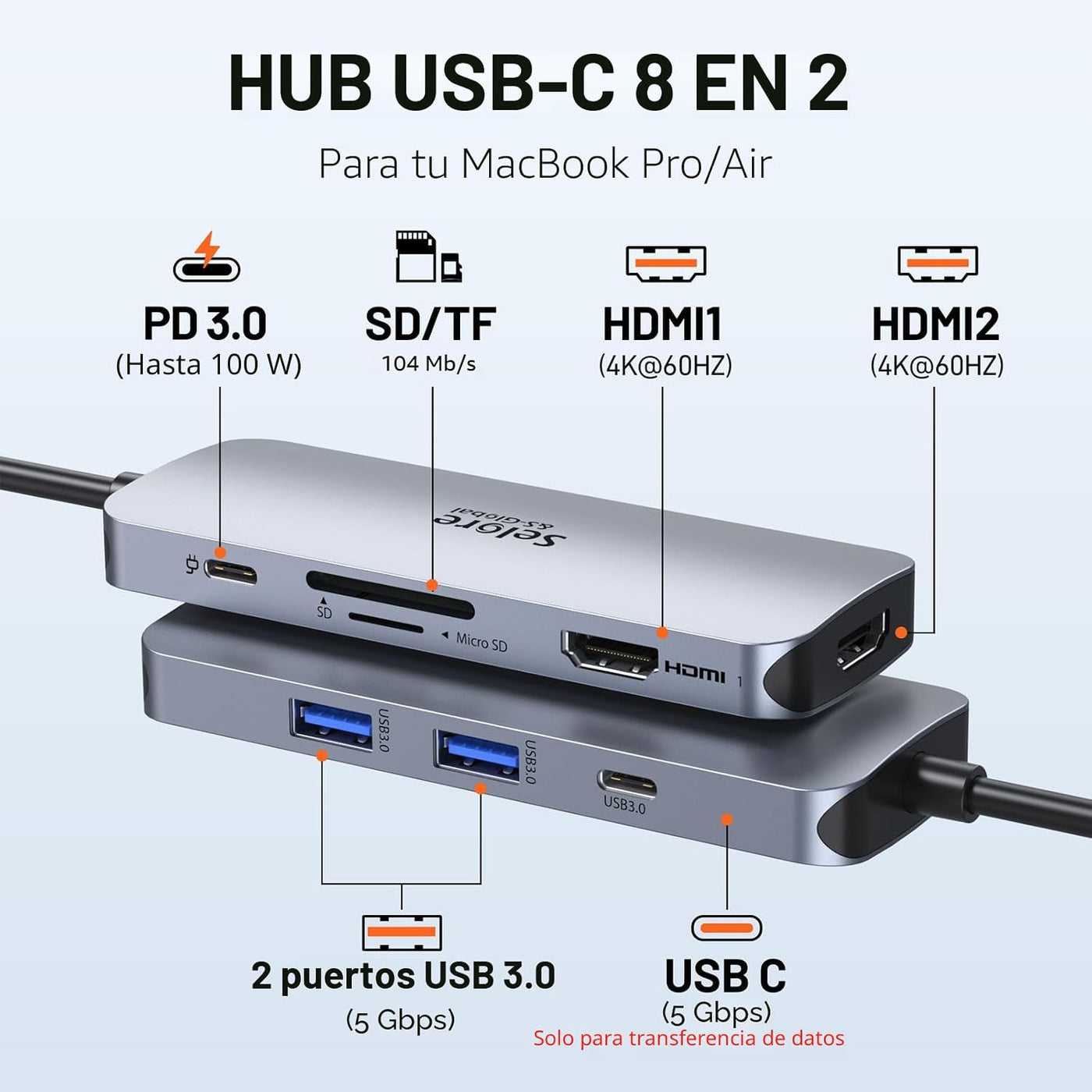 Estación de acoplamiento Selore para MacBook Pro Air, Hub USB C par...
