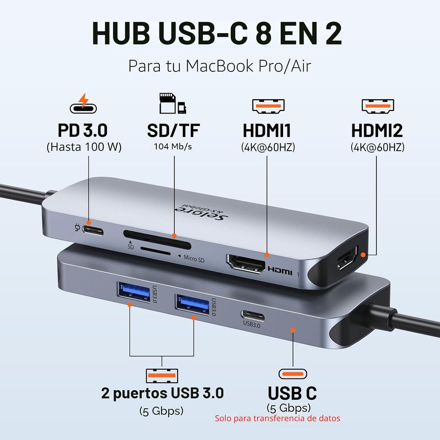Estación de acoplamiento Selore para MacBook Pro Air, Hub USB C par...